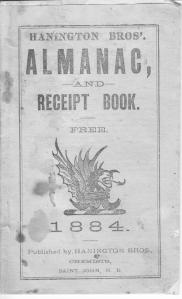 Hanington Bros Almanac 1884